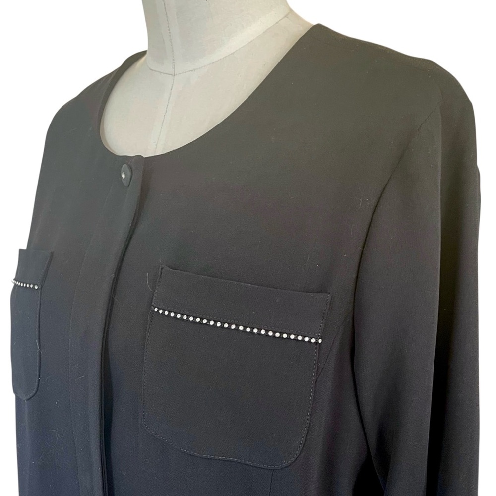 ❤️ Retro Vintage Harvé Benard Black Crepe Rhinestone Buttons x Pockets Dress - Picture 3 of 8